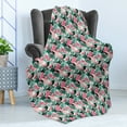 thumbnail image 4 of Flamingo Soft Flannel Fleece Throw Blanket, Exotic Beach Birds Fan Palm Leaves on Geometric Circles Modern Tropical Art, Cozy Plush for Indoor and Outdoor Use, 70" x 90", Turquoise Pink, by Ambesonne, 4 of 5