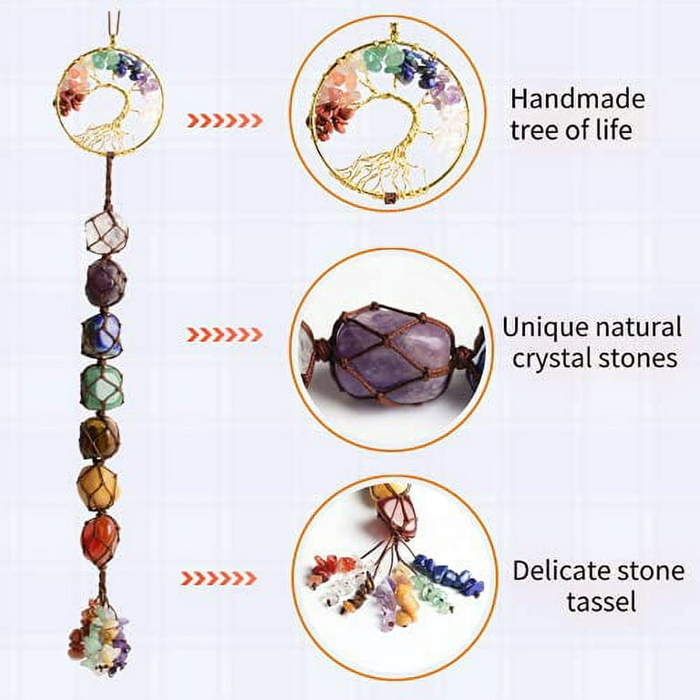 VNVETYTO Tree of Life Chakra Stones Healing Crystals Feng Shui Hanging  Ornament 7 Chakra Wall Ornament Meditation Hanging Car Ornament Window  Ornament