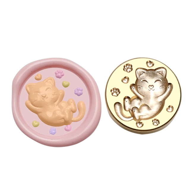 Ygjytge Cabeza Sello Forma Redonda Cabeza Cobre en Relieve 3D para Tarjeta Boda (gato)
