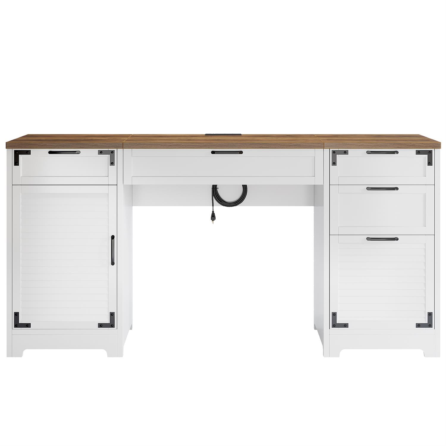 Demi Bonn 59" Modern Wood Office Desk with Spacious Storage for Executive Workstation, Premium Organization, White