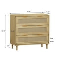 thumbnail image 3 of 31.50"Modern Oak Rattan Cabinet,  3 Drawers Small Storage Dresser, Bedside Table with Wooden Legs for Living Room, Bedroom, Corridor, 3 of 8