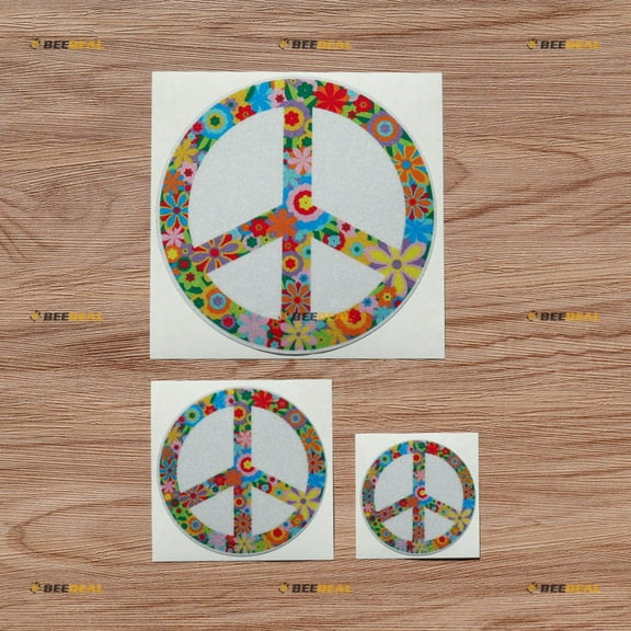 Peace Sign Anti War Symbol Flower Vinyl Decal Sticker Round - 3 Pack Reflective, 2 Inches, 3 Inches, 5 Inches - for Car Boat Laptop Cup Phone