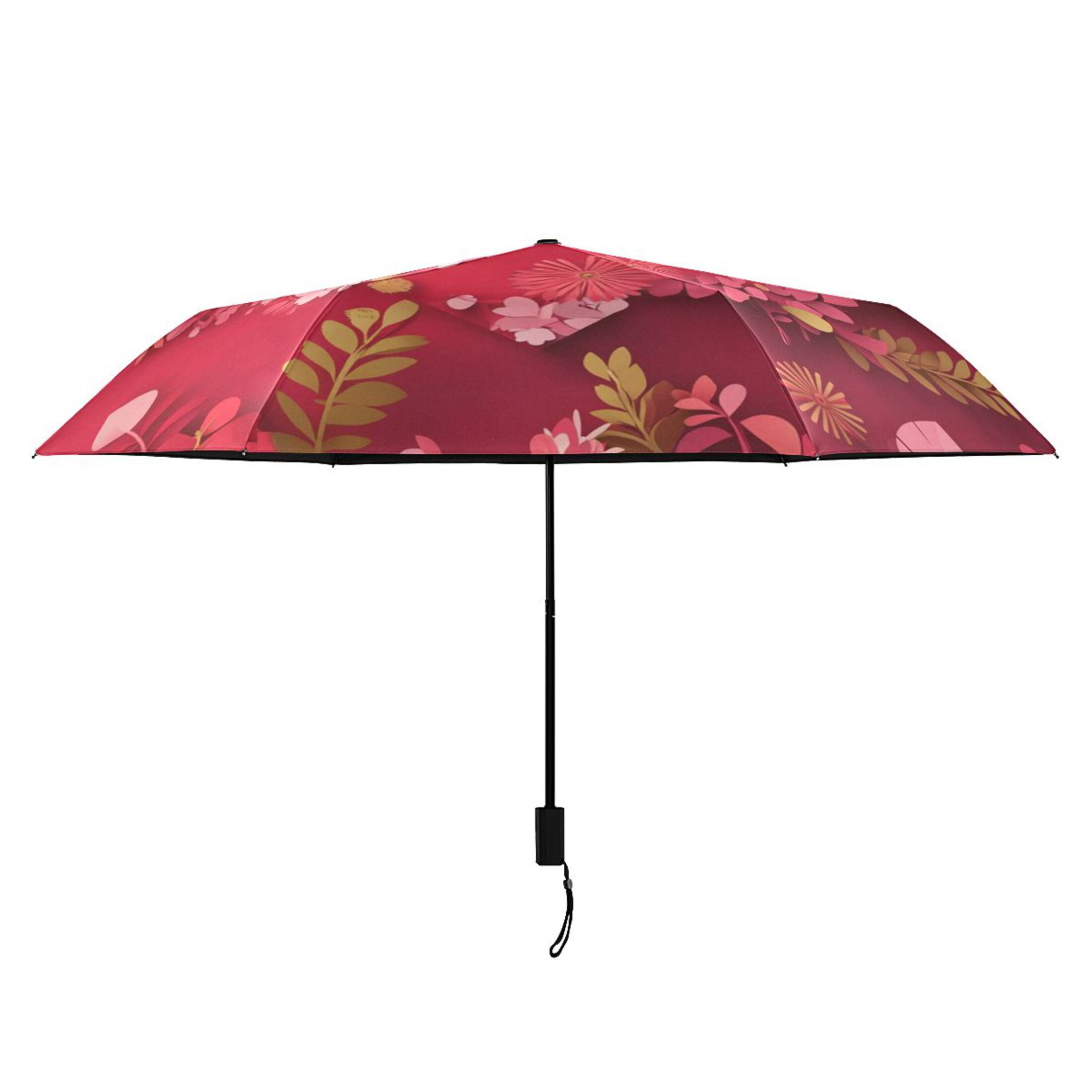 Love Mom Flowers Mothers Day All Weather Umbrella Triple Folding Parasol 6 Ribs UV Protection Portable