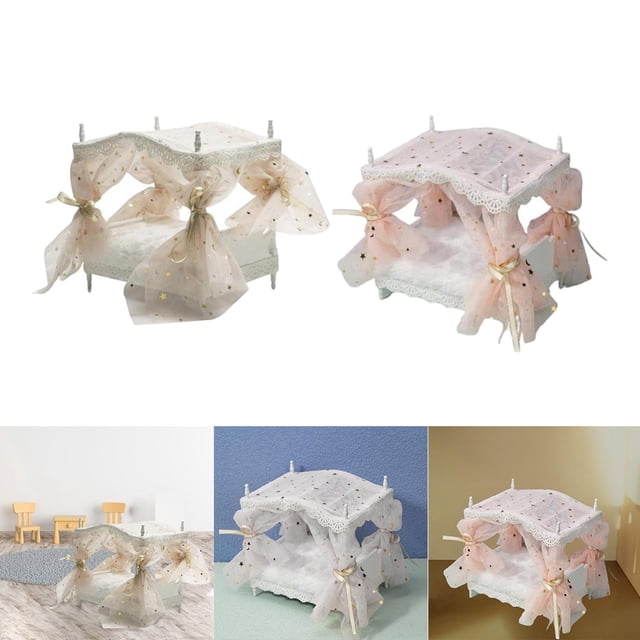 Casa de muñecas Princesa Cama,miniaturas de casa de muñecas Princess Bed 1 12 accesorio,1/12 muebles de casa de muñecas de madera decoraciones para el hogar,Suministro de escena de vida de CUTICAT Casa de muñecas Princesa Cama