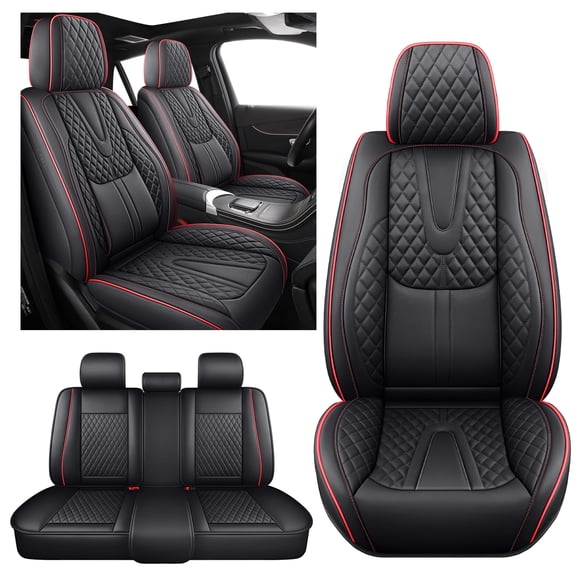 for Chevrolet Cobalt 2010 Car Seat Cover, Black and Red Trim Car Seat Covers, PU Leather Full Set of 5 Seats Waterproof Beautify Interior, 4-Door Sedans Only, Give Your Interior a New Look