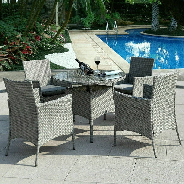 Costway 5 PCS Patio Furniture set Outdoor Rattan Dining Table Chair ...