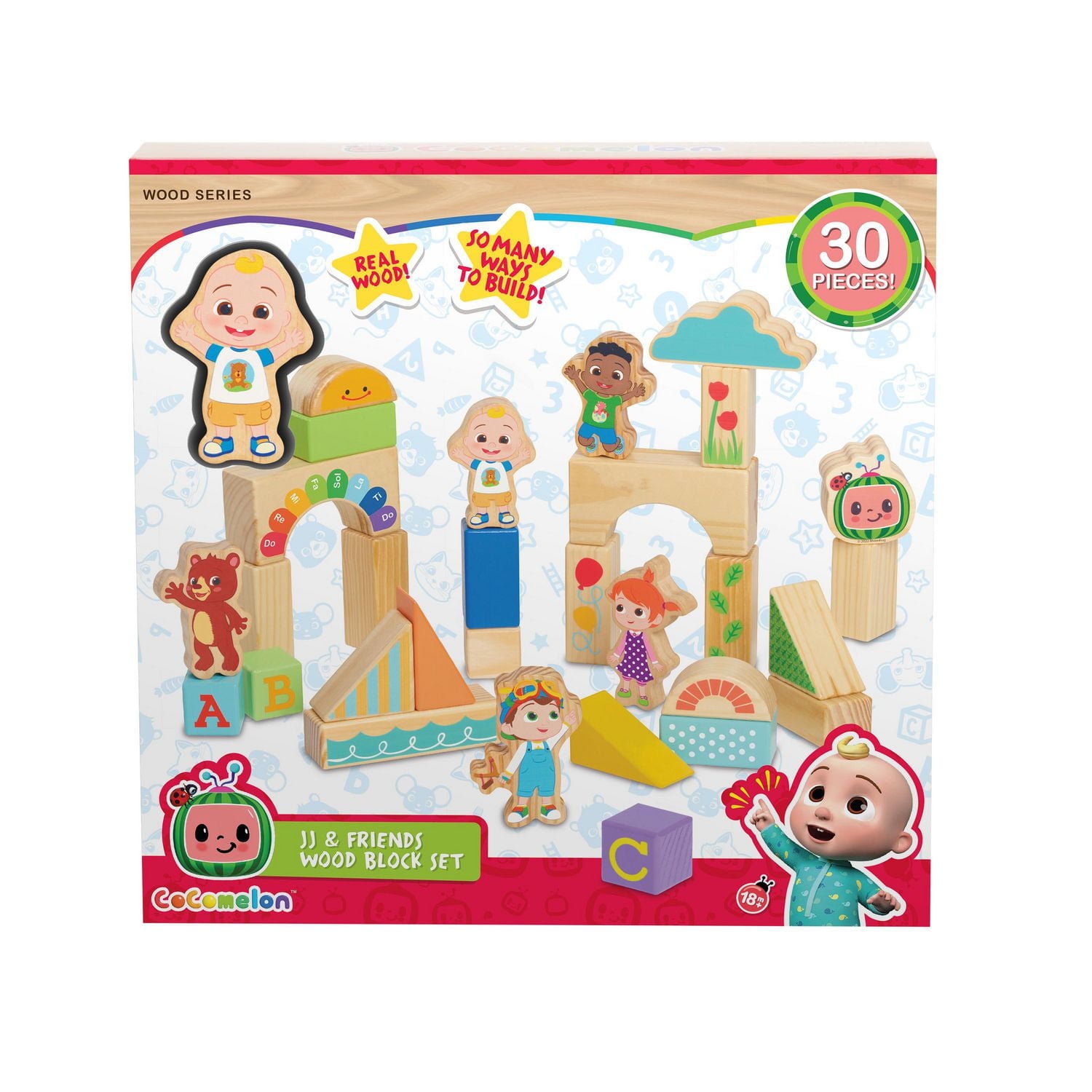 CoComelon JJ & Friends Wood Block Set, 30-pieces, Recycled Wood