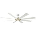 thumbnail image 2 of WAC Lighting Aura Indoor Outdoor 8-Blade Smart Ceiling Fan 72in with 3000K LED and Remote Control - 72 Matte White/Soft Brass Ring, 2 of 5