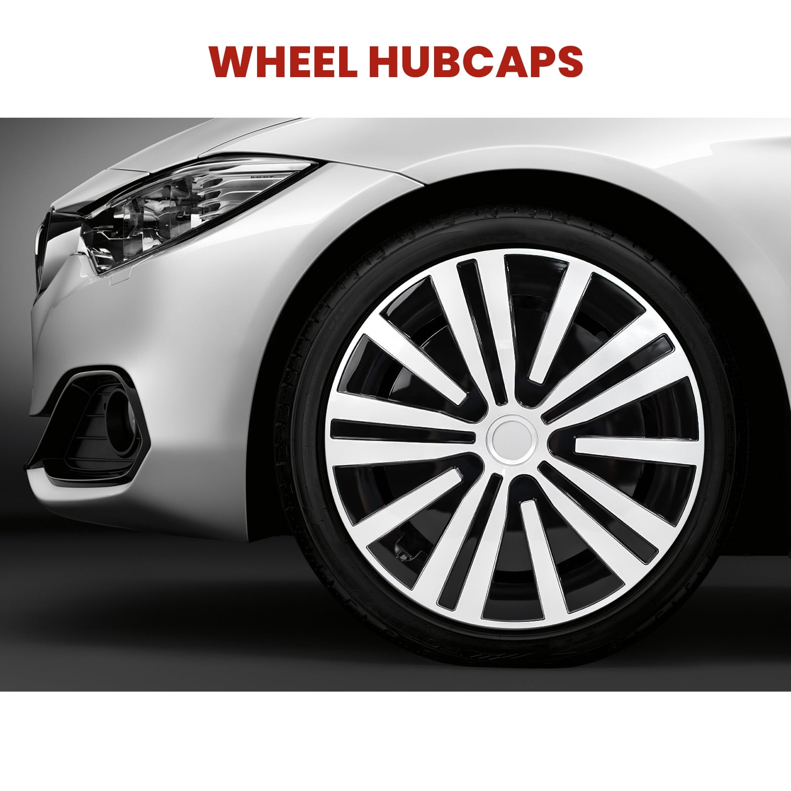 Hex Autoparts Hub Cap 15 inch Set of 4 fits R15 Tire & Steel Full Rim, Snap On Full Hubcaps Wheel Covers Universal for 15" Rims Black & Silver C-Type