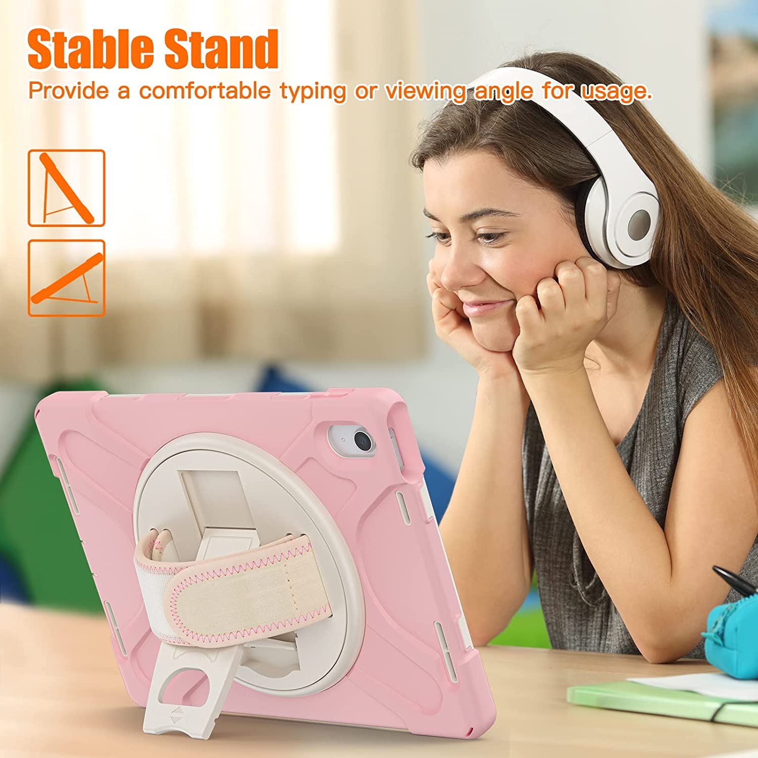 ZenRich Shockproof Case for iPad 11th (A16)/iPad 10th Generation 10.9 inch 2025/2022, Heavy Duty Rugged Case with Pencil Holder/360° Rotating Kickstand/Handle/Carrying Strap, Pink