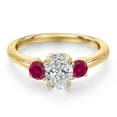 thumbnail image 3 of Gem Stone King 10K Yellow Gold DEF Lab Grown Diamond and Red Created Ruby Engagement Ring for Women | 1.20 Cttw | Oval 7X5MM | Gemstone April Birthstone | Size 8, 3 of 6