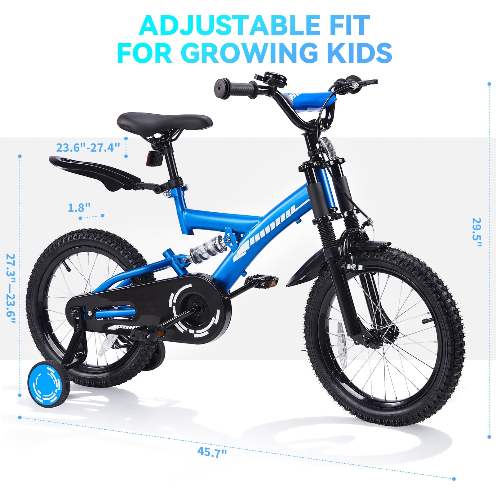 SUGIFT 16 Inch Kids Bike for Boys Girls Ages 4-7, Training Wheels, Handbrake and Bell, Blue
