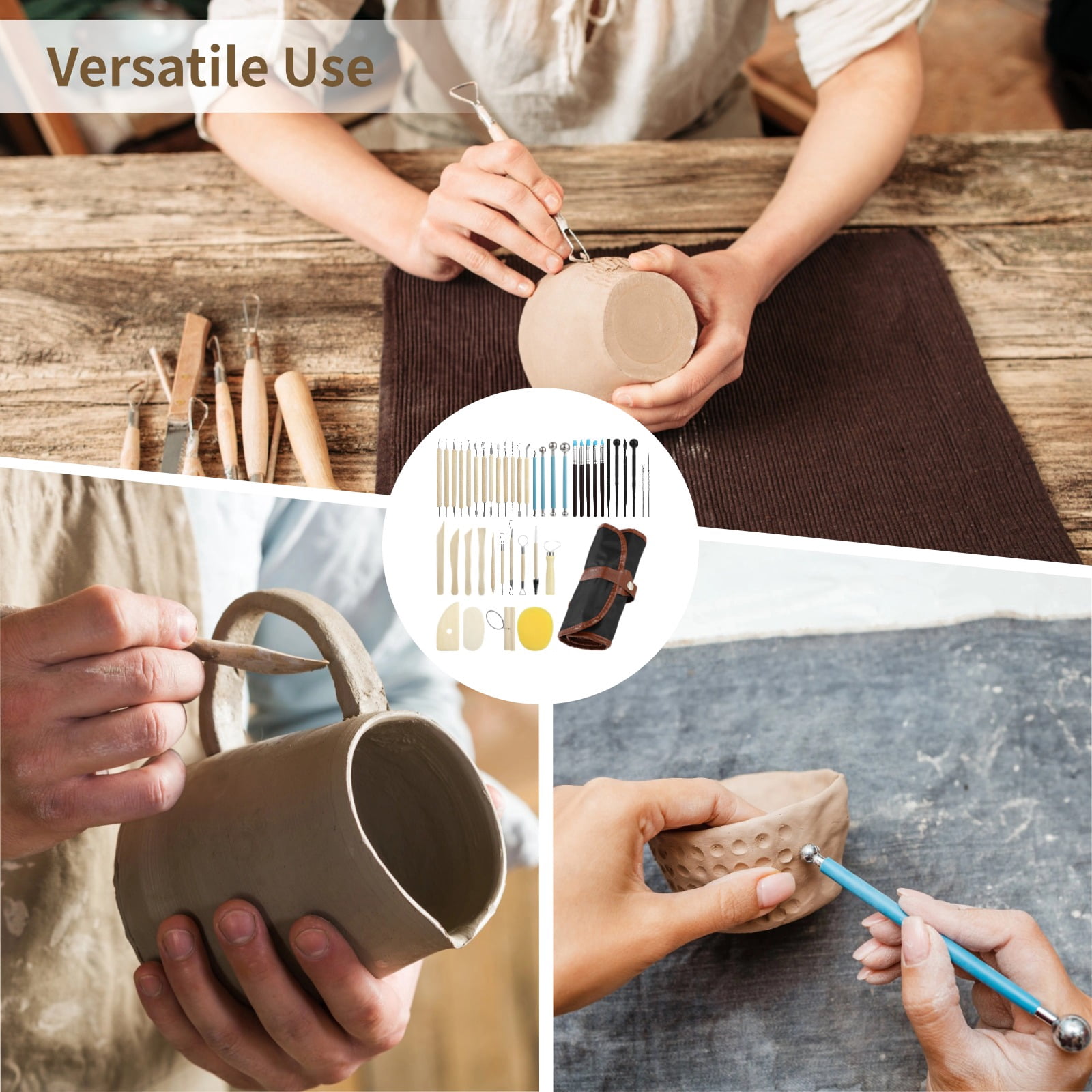43 Pcs Pottery Tool Set for Sculpting, Double Sided Ceramic Clay Carving Tools with Carrying Bag, Wooden and Stainless Steel Modeling Tools for Clay, Polymer, Ceramics, DIY Art Projects
