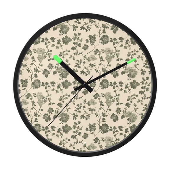 Indoor 12' Voice-Activated Luminous Decoration Wall Clock With LED Night Light Small Olive Green Flower