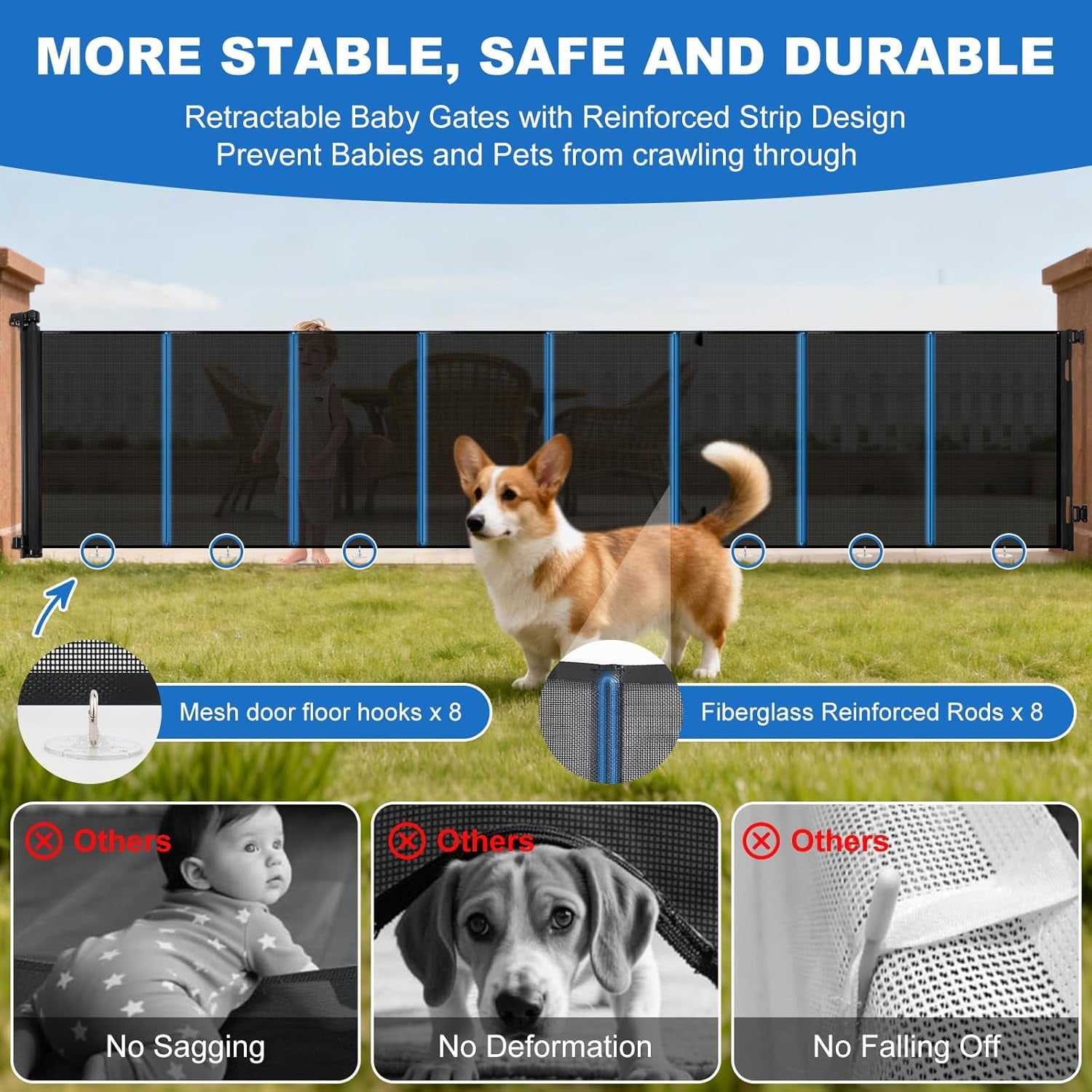 Magicorange Retractable Pet Gate, Extra Wide 200 in Wide x 42 in Tall Extra Tall Retractable Fence Outdoor for Indoor & Outdoor, Black