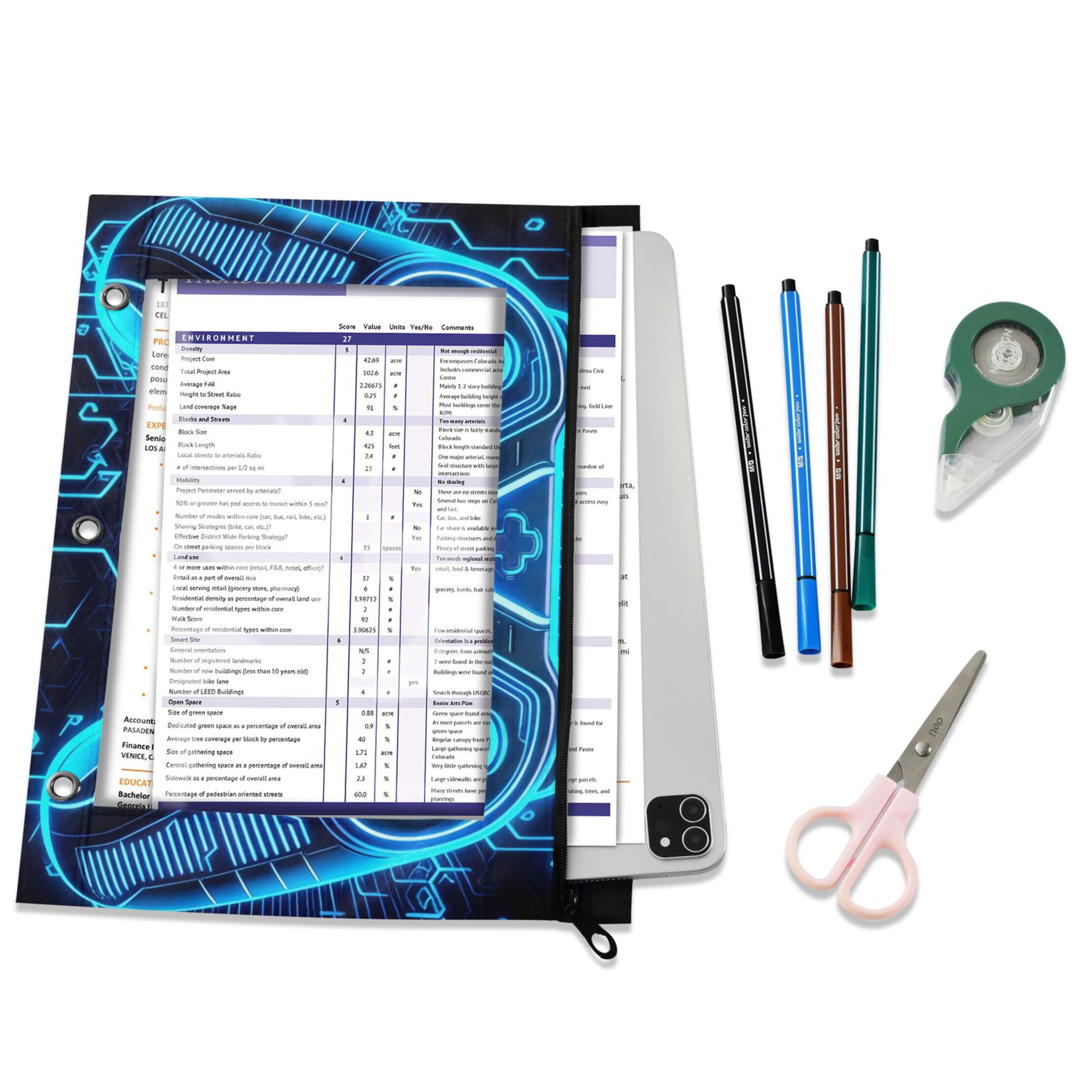 ALAZA Neon Game Controller Cool Pattern Pencil Pouch 3 Ring Binder with Clear Window Organizers Case Bag 2PCs