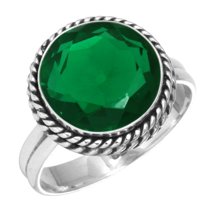 925 Sterling Silver Ring For Women - Men Green Emerald Simulated Gemstone Silver Ring Size 12 May Birthstone Simple Silver Ring Size 12 New Year Gift For Wife 925 Silver Gemstone Jewelry