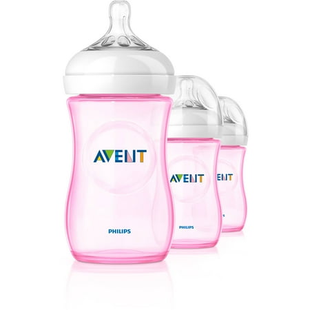 Philips Avent BPA Free Natural Pink Baby Bottles, 9 Ounce, 3 Pack