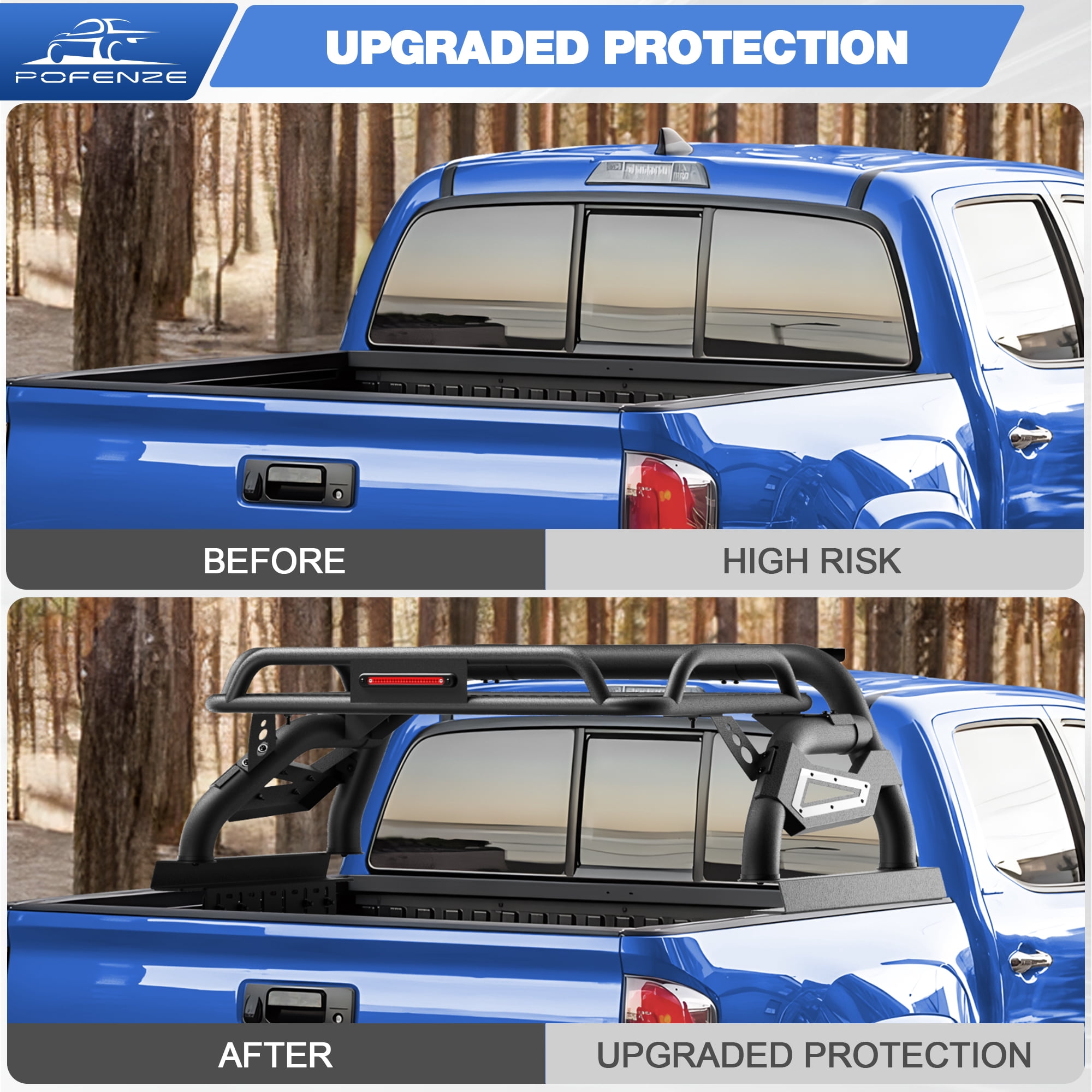 POFENZE Roll Bar for Mid Size Pickup Truck Chase Rack Sport Bar with Cargo Carrier Basket for Toyota Tacoma, Chevy Colorado & GMC Canyon