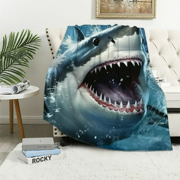 SHERONV Blue Shark Blanket Soft Lightweight Cozy Flannel for Adults Kids Men Boys Sharks Lovers Fuzzy Warm Throw Blankets for Bed Couch Living Room Office Travel Home Decor  40x50in