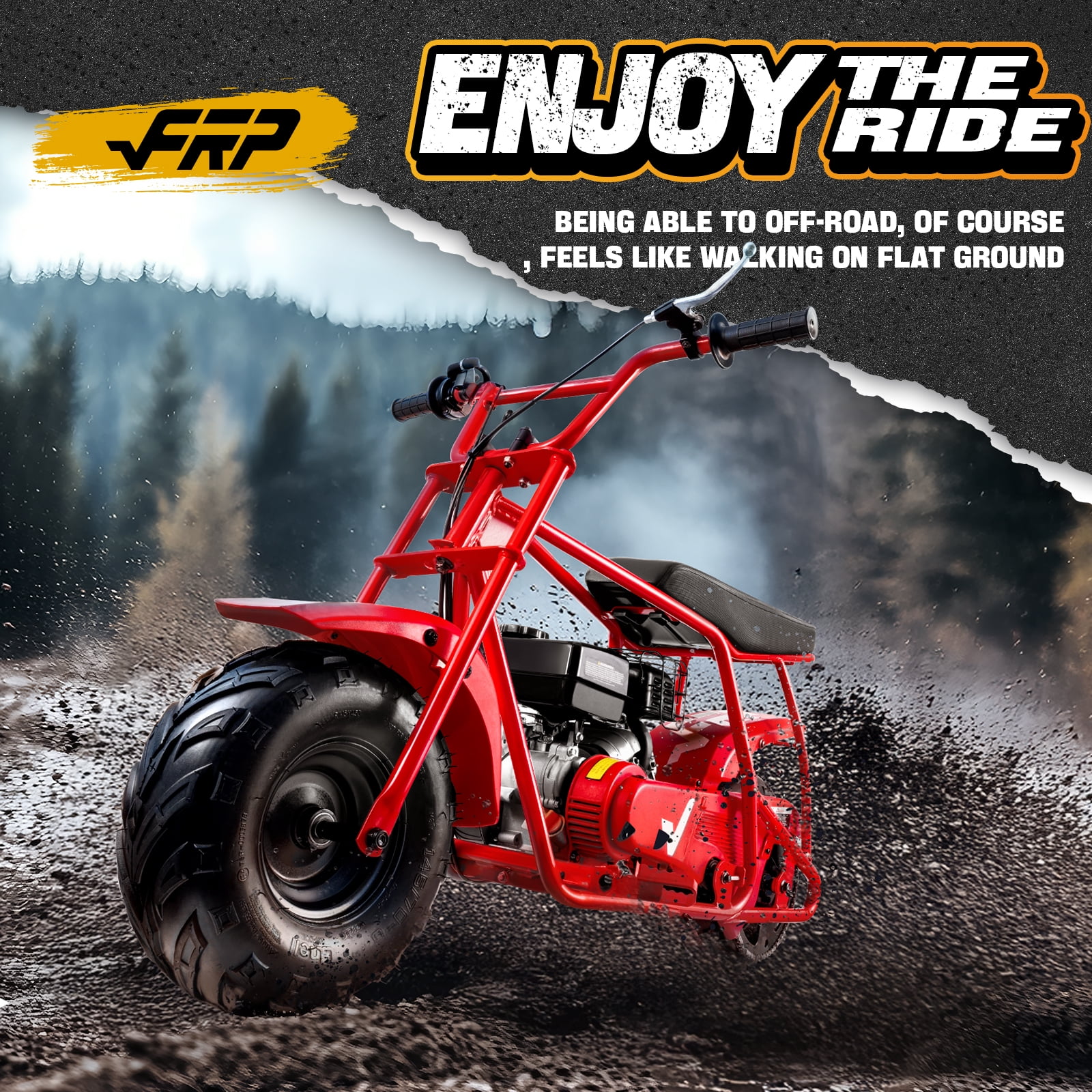 FRP GMB100 Mini Dirt Bike 99cc 4-Stroke, Gas Off-Road Mini Bike for Ages 13+, Pull Start, Rear Disc Brake, All-Terrain Tires, Supports up to 220 lbs - Black