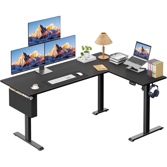 L Shaped Electric Standing Desk,63 Inch Adjustable Height Sit to Stand Corner Desk with Memory Presets,Reversible Computer Table for Home Office,Work and Study,Black