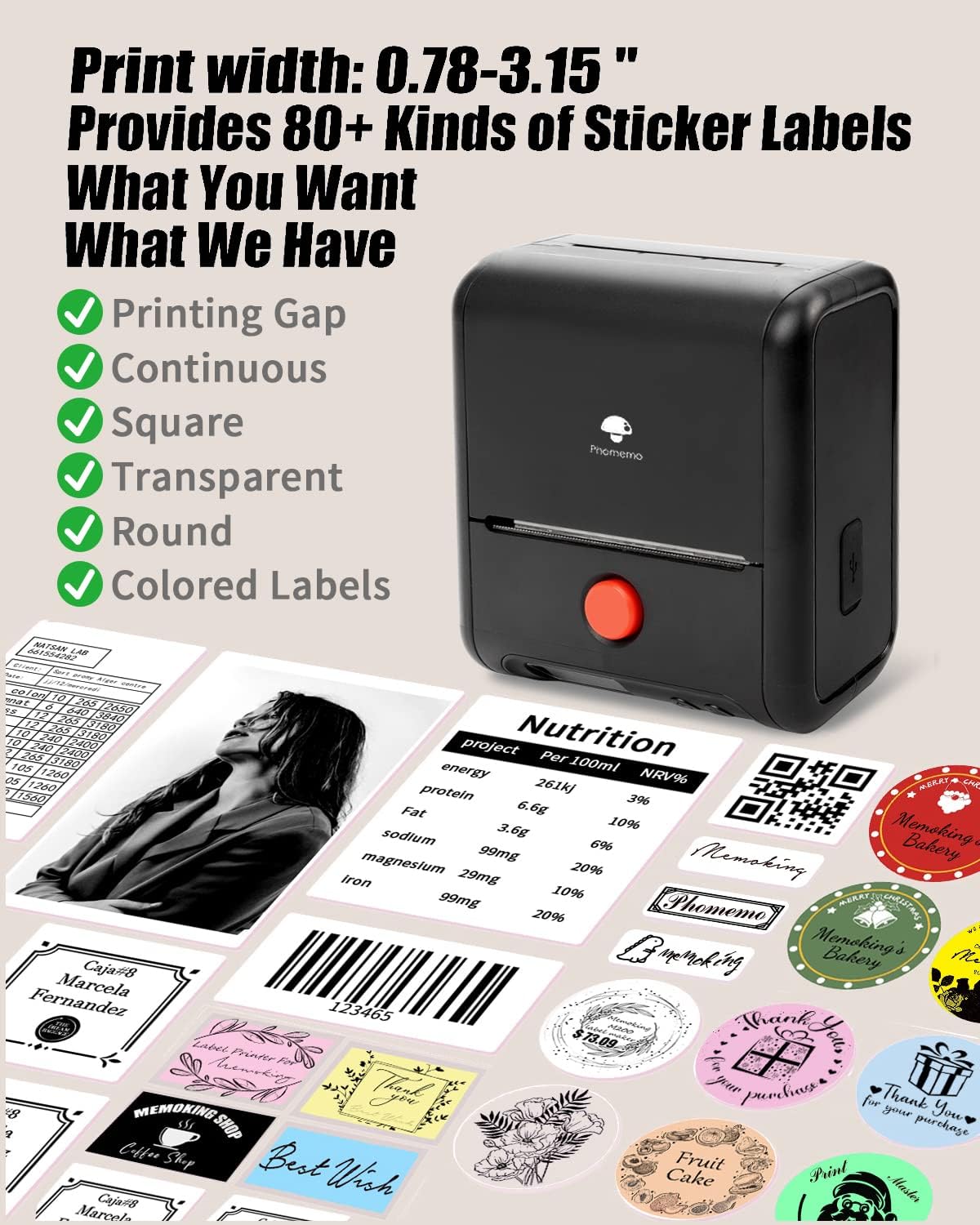 Phomemo M200 Versatile Bluetooth Thermal Label Maker for Shipping, Labeling, and Small Business Applications - Enhance Efficiency and Organization(Black)