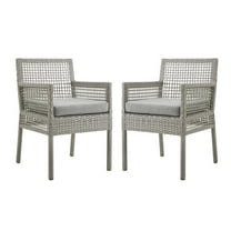 Aura Dining Armchair Outdoor Patio Wicker Rattan Set of 2Gray Gray