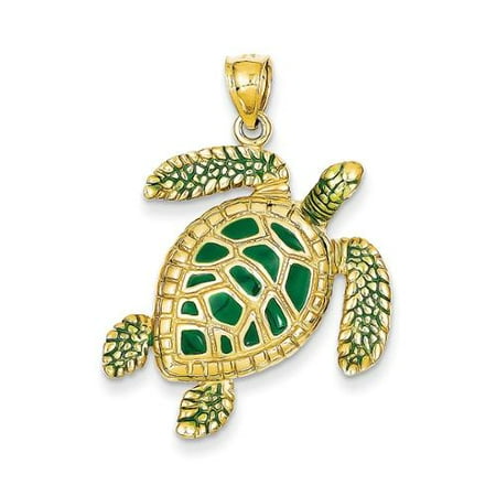 14k Yellow Gold 3-D Enameled Sea Turtle Pendant