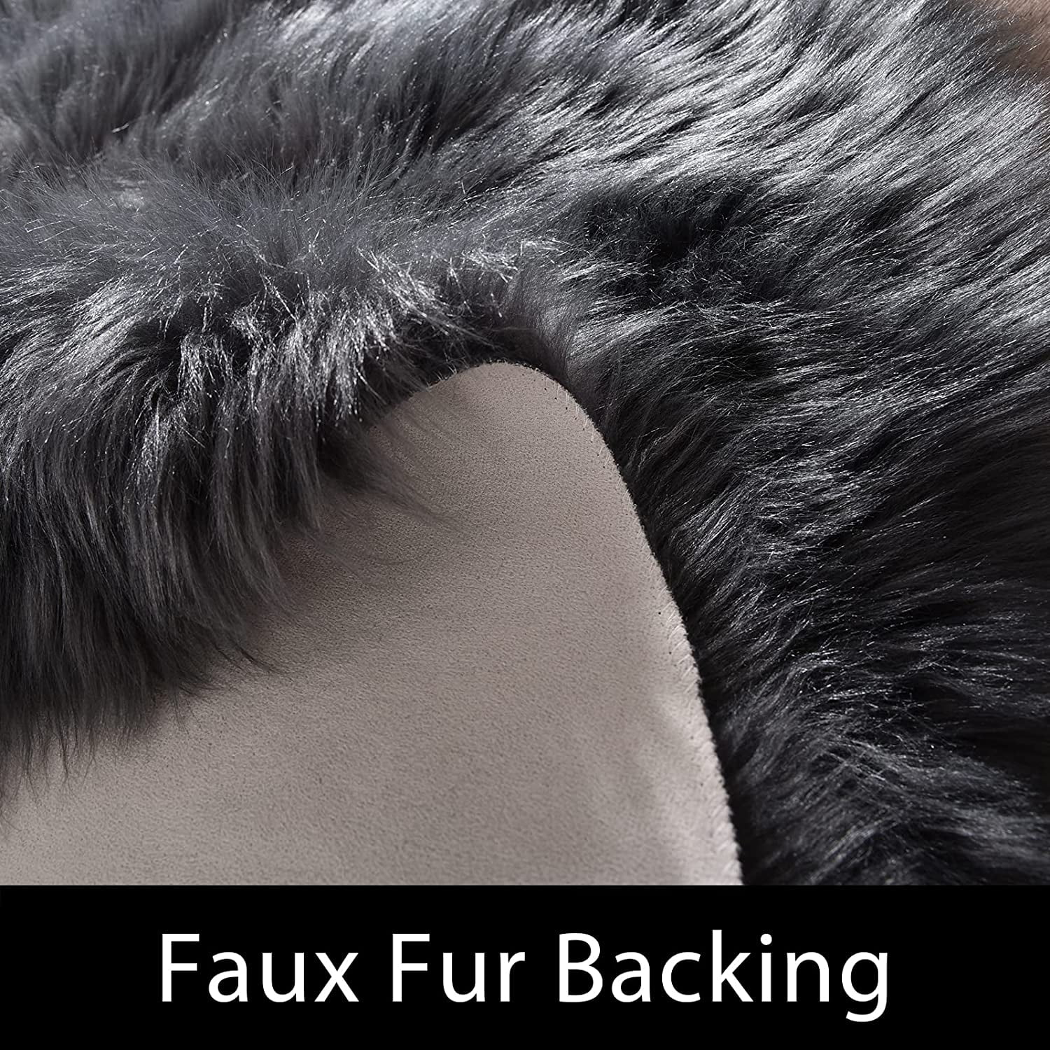Latepis Dark Grey Sheepskin Circle Rug 5 ft, Faux Round Rug for Living Room, Boho Rugs, Fluffy Washable Rug for Bedroom, Nursery, Teen Room, Dorm, Cute Room Décor