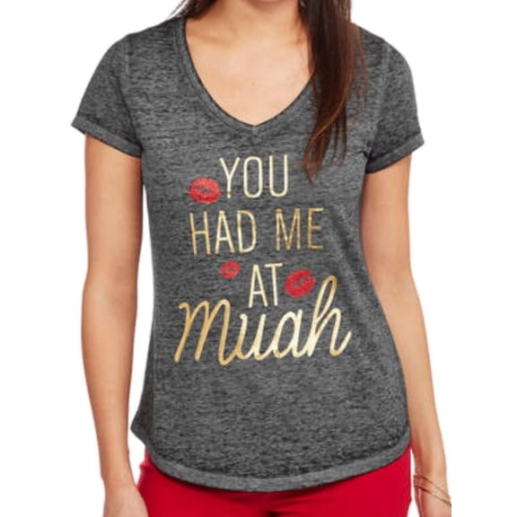 Rocker Girl Junior Womens Gray You Had Me At Muah Valentines Day T-Shirt S(3-5)
