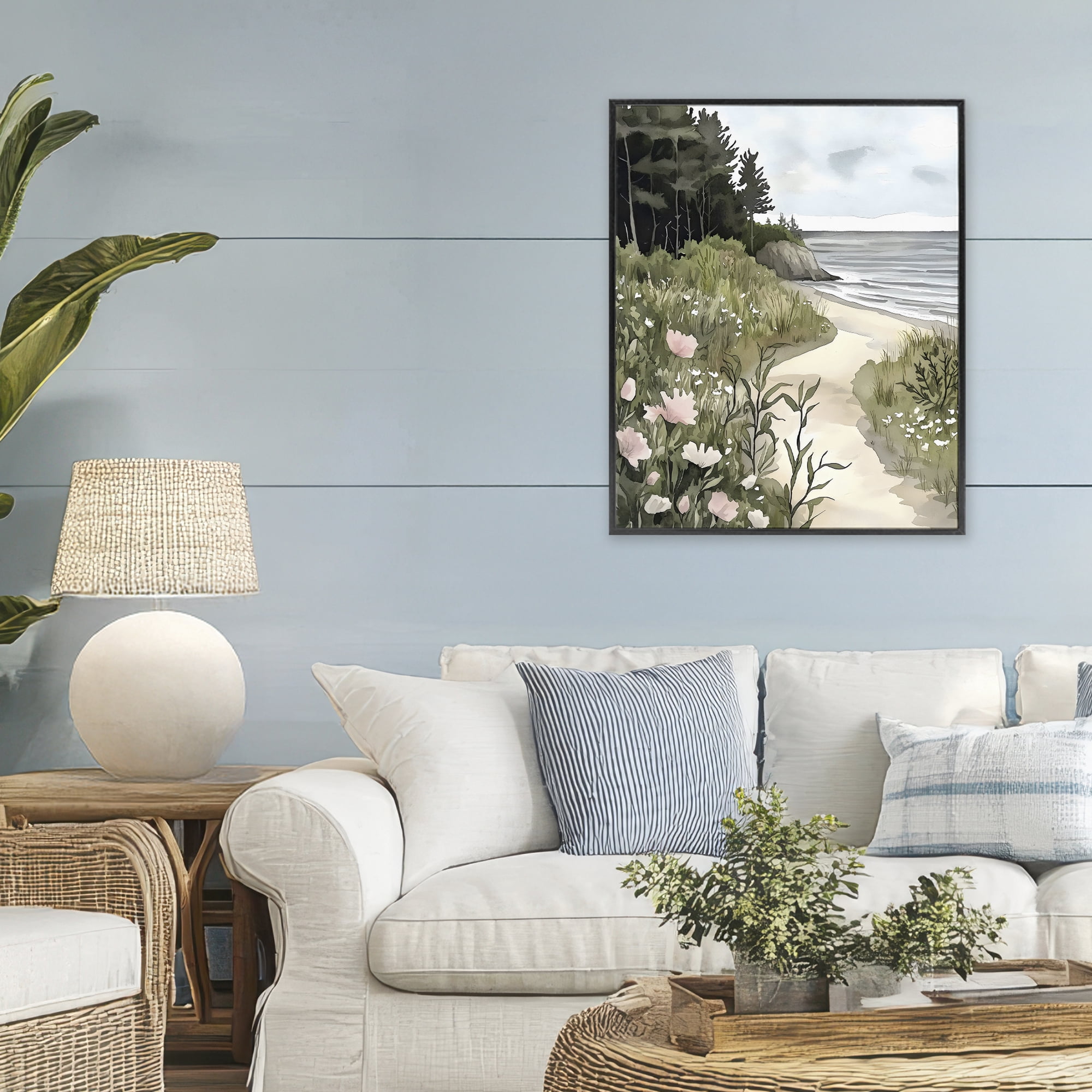 Stupell Industries Coastal Calm Floral Pathway Black Framed Giclee Art, design by Riley B