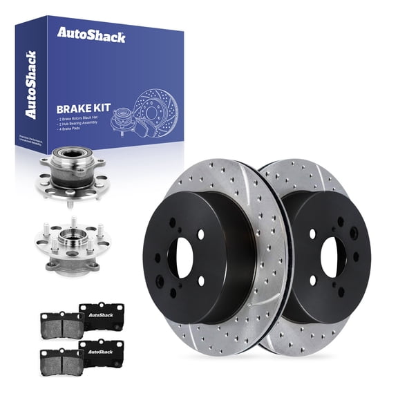 AutoShack Rear Vented Drilled & Slotted E-Coated Brake Rotors   Ceramic Pads   Hub Bearing Assembly 8-PC Brake Kit Replacement for 2010-2013 Lexus IS250 2006 Lexus GS300 ShadowGuard 12.2" (310 mm)