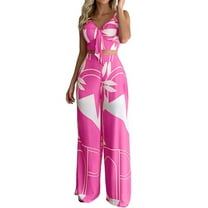 Baqcunre Women's Trousers Suit, Women's Suit New V Neck Short Shirt High Waist Straight Leg Pants Casual Set Hot Pink S