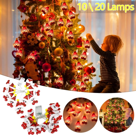 Christmas Snowman String Lights, 10 LED 5.4FT Battery Operated Decorative Lights for Bedroom, Fireplace and Holiday Decor, Red, Steady On