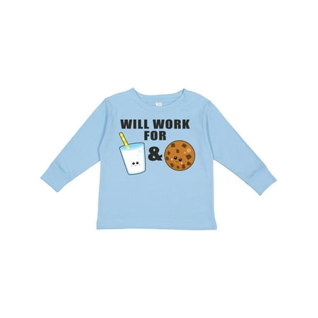 

Inktastic Will Work for Milk and Cookies Clipart Gift Toddler Boy or Toddler Girl Long Sleeve T-Shirt