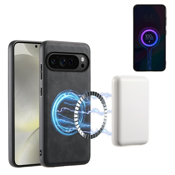 Decase Compatible with Google Pixel 9 / 9 Pro 5G Case,Slim Magnetic Case,Support Wireless Charging,Vintage Print Leather Cover for Google Pixel 9 / 9 Pro 6.3inch 2024,Black