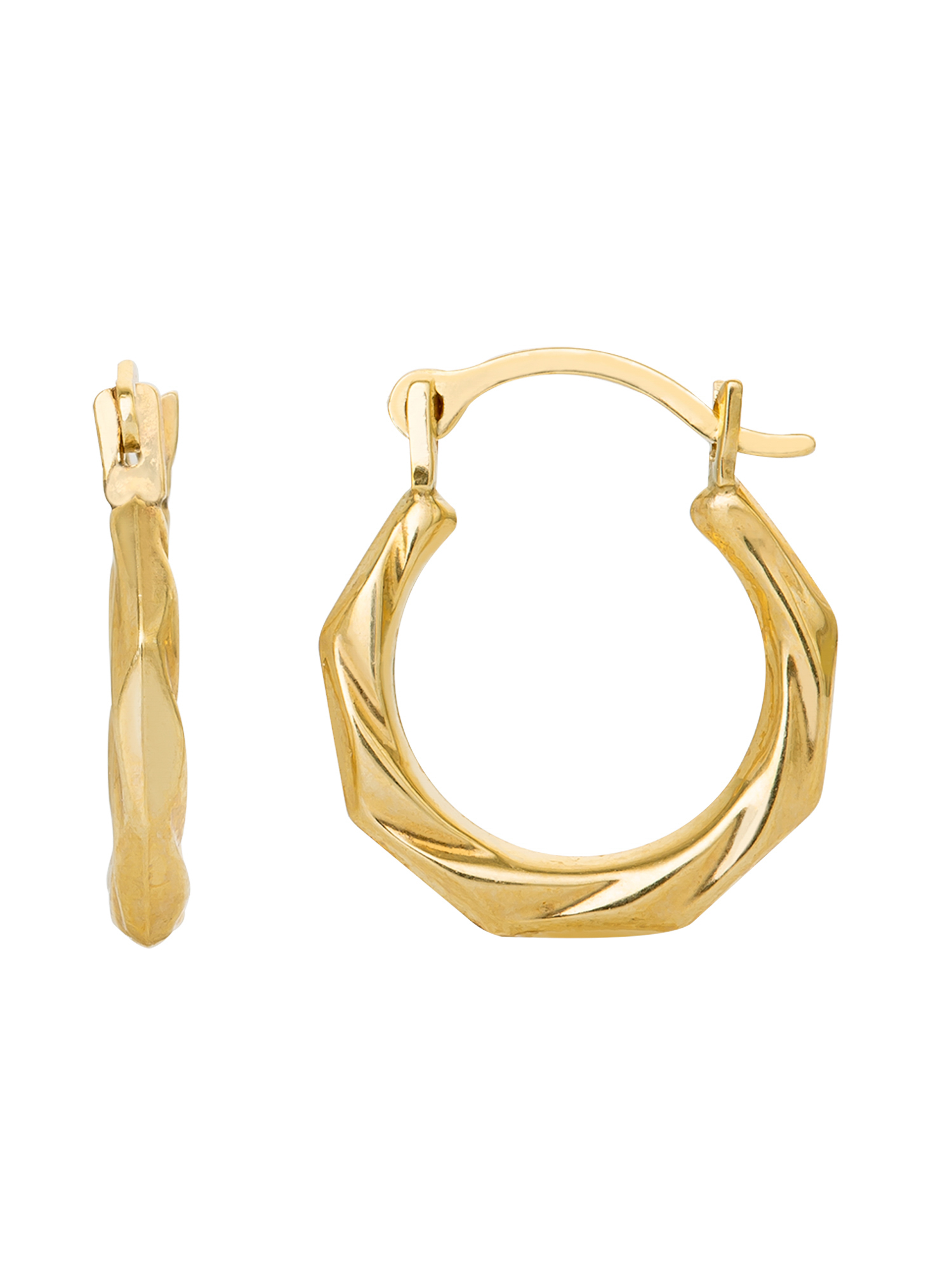 Brilliance Fine 14K Yellow Gold Ribbed Hoop Earrings photo 4