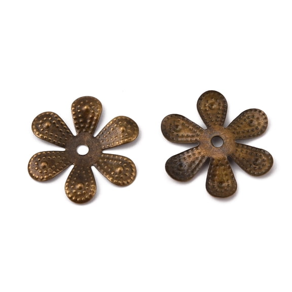 6-Petal Iron Bead Caps Flower Antique Bronze 18.5x16.5x1mm Hole: 1.6mm