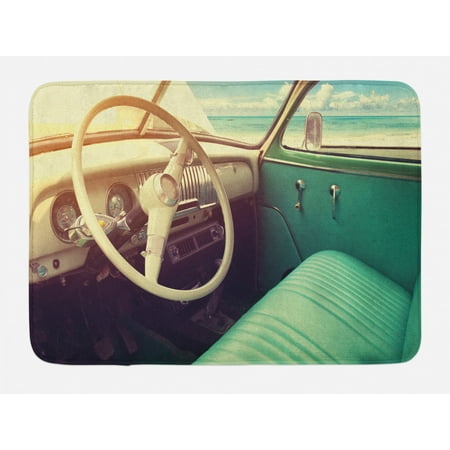Coastal Bath Mat Interior Of A Classic Car Parked Seaside And The