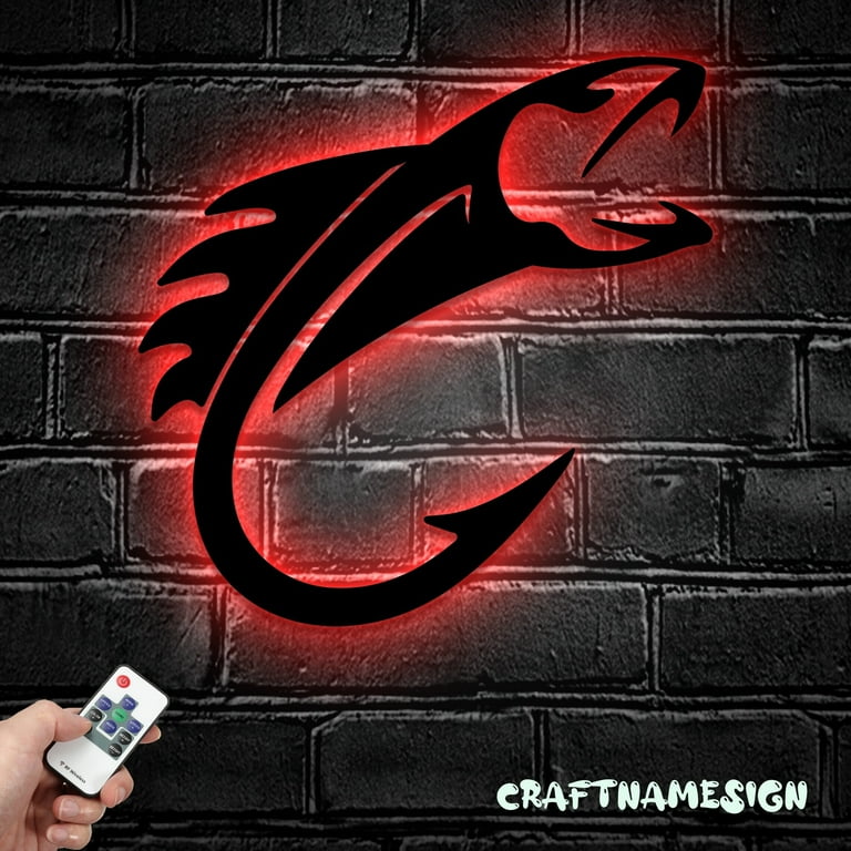 Craftnamesign Fish Hook Metal Wall Art LED Light, Fishing Hook Sign,  Fishing Decor - Walmart.com