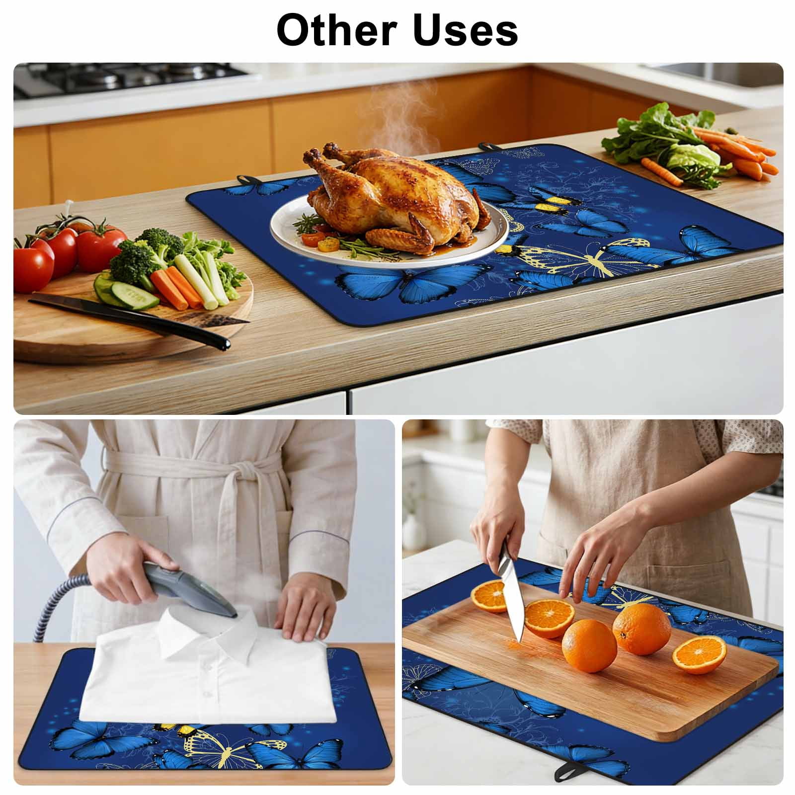 Blue Butterfly Stove Top Cover for Electric Stove, Heat-proof & Non Slip Glass Top Stove Cover Protector, Farmhouse Modern Nature Animals Art Kitchen Flat Cooktop Rubber Mat 24x21 Inches