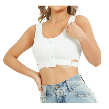 

Eleady Women Wireless Seamless Bra Front Adjustable Straps Post Surgical Compression Breast Surgery Mastectomy Bra Sleep Bra(White X-Small)