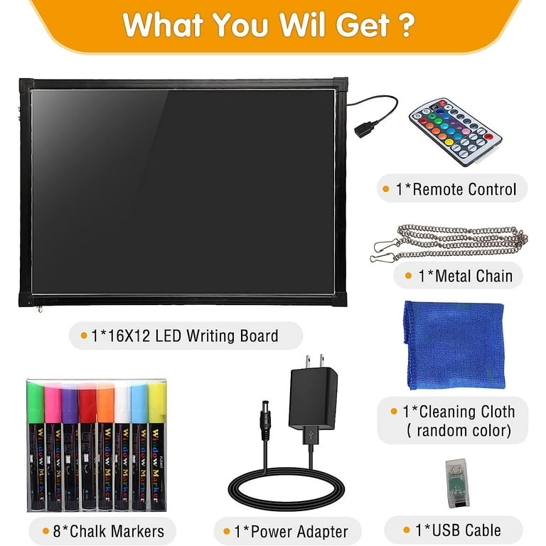  CELLANAN LED Message Writing Board, 16inch x 12inch Light Up  Drawing Board Chalkboard Erasable Neon Doodle Flashing Sign with 10 Colors  Markers for Kitchen, Supermarkets, Bars, Wedding Black : Office Products