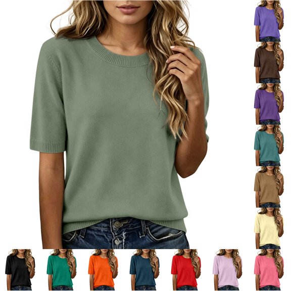 Active Tops Women Compression Shirt Long Sleeve Loose Fit Short Sleeve Women Ringer Tee Casual Workout Tops Women Summer T Shirts Shirts Women Raglan Shirts for Women Ladies Shirt Green L