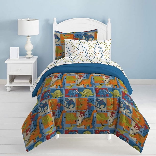 Azul Verde Dinosaurio Patchwork Niño Ropa de Cama Twin o Full Juego de edredón Cama en un