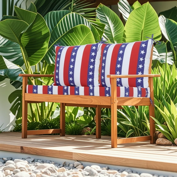 2 PCS Set 24x24 in Outdoor Deep Seat Cushion- Waterproof Fade-Resistant Patio Furniture Cushions with Removable Covers, Adjustable Straps & Handles,Flag