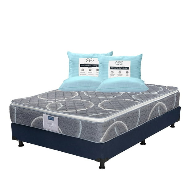 Colchón Queen Size Restonic Bongo + Box + 2 Almohadas Trinity