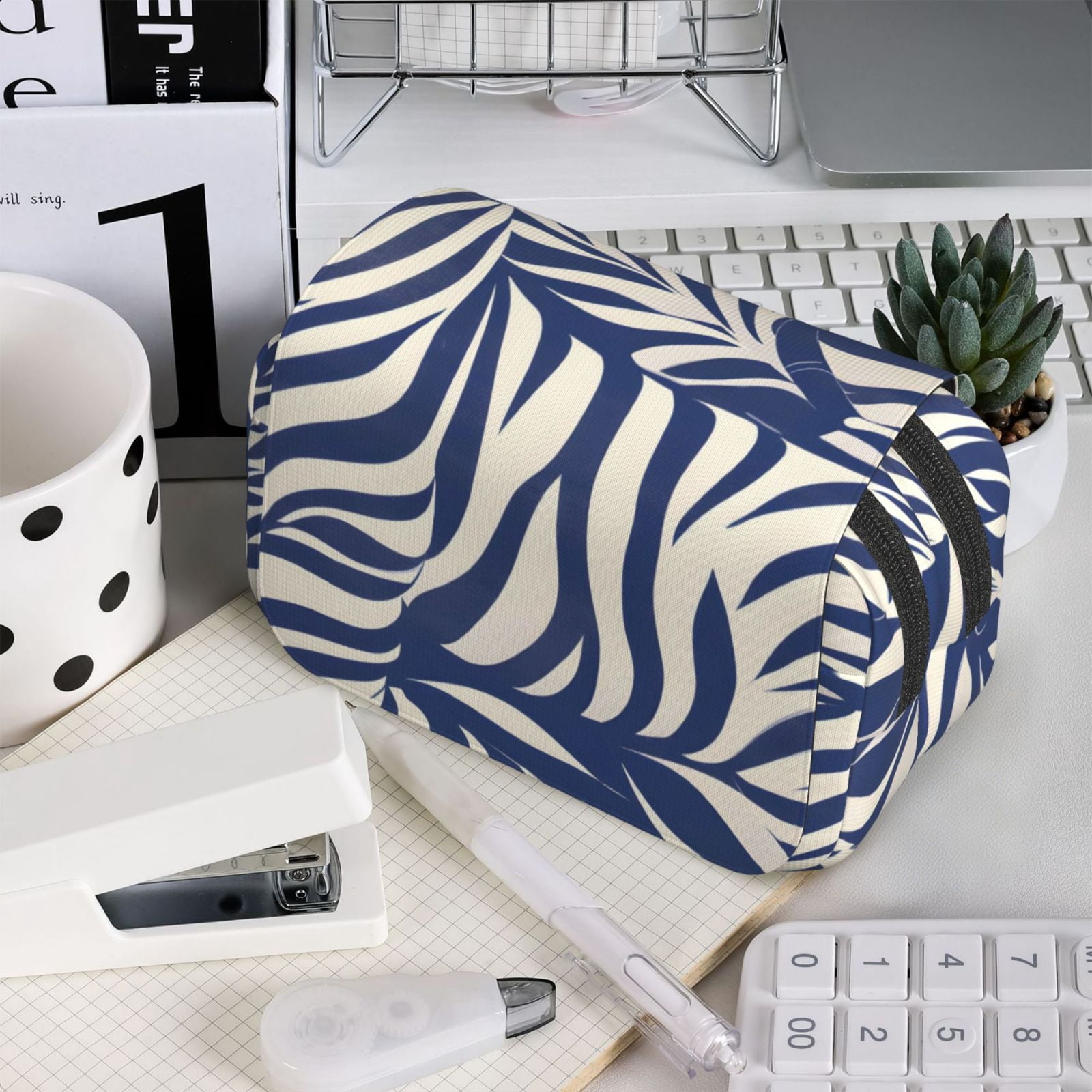 Large-Capacity Flip-Top Double-Layer Pencil Case, Multi-Functional Pocket Pen Case, Durable Stationery Organizer Zebra Print Style Steelblue_1