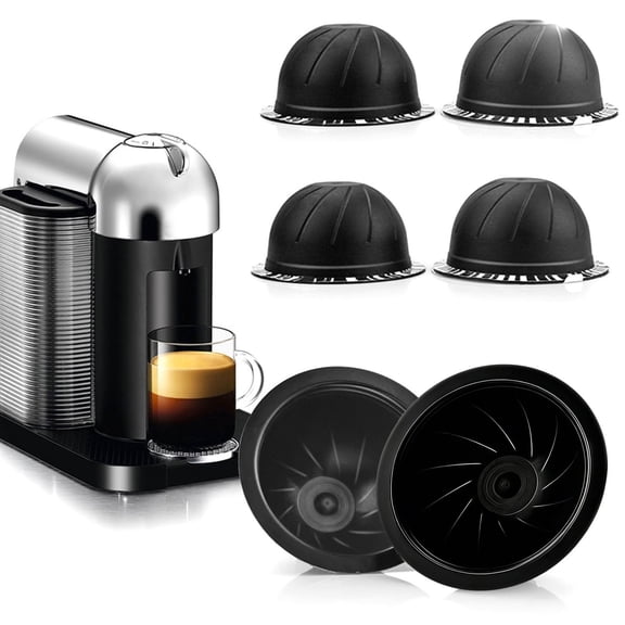 Five Black Refillable Coffee Pods—Fit Nespresso Machines, Hold 12.5G Grounds, Brew Rich Espresso. Save Money, Reduce Waste, Taste Better. (Black, Silica Gel, 5Pc)